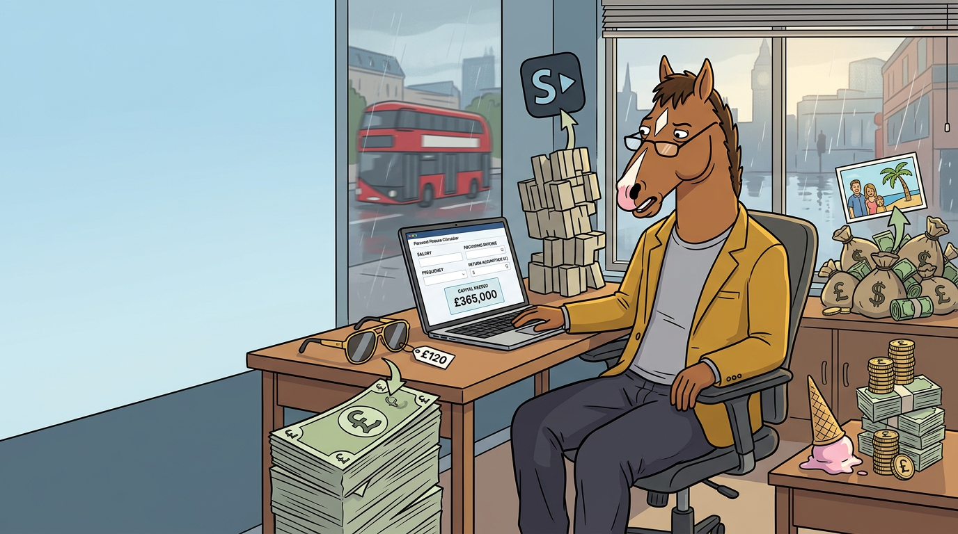 Bojack trying to understand how much capital is needed to fun his new sunglasses